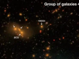 Light 'between' the groups of galaxies – the 'intra-group light' – however dim, is radiated from stars stripped from their home galaxy. (Image credit: Martínez-Lombilla et al./UNSW Sydney)