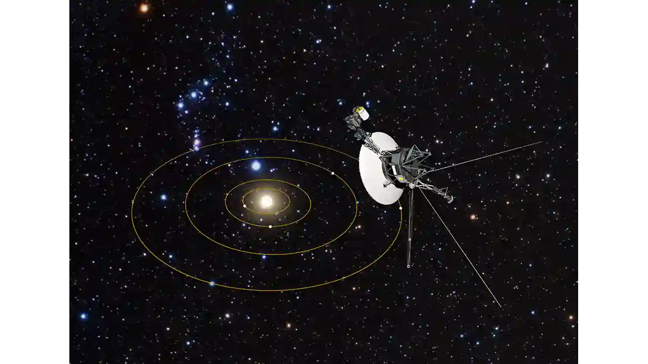 Voyager 1'in Güneş Sistemi'ne bakışını gösteren bir sanatçı konsepti. Voyager 1 ilk yıldızlararası sondalarımızdan biridir, ancak kasıtsız bir sondadır. Belirli bir hedefi yoktur. Kredi: NASA, ESA ve J. Zachary ve S. Redfield (Wesleyan Üniversitesi); Sanatçı İllüstrasyonu Kredi: NASA, ESA ve G. Bacon (STScI).