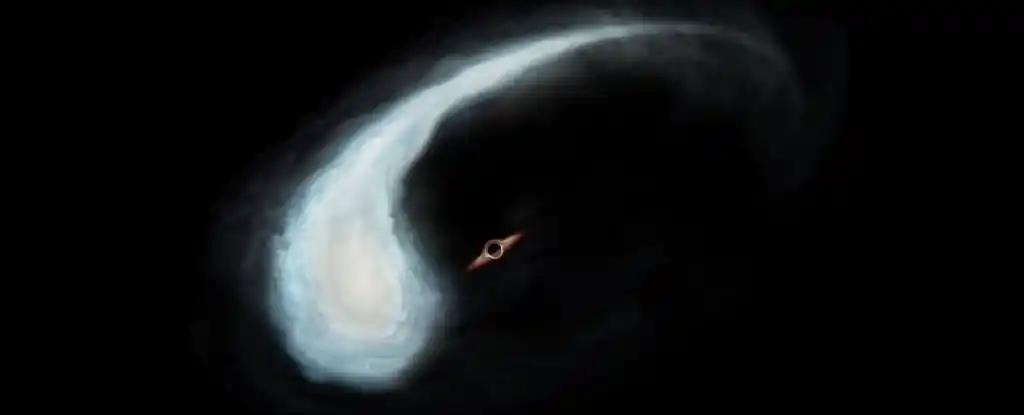 Tadpole'un ve potansiyel olarak yörüngesinde döndüğü kara deliğin sanatçı izlenimi. (Keio Üniversitesi)